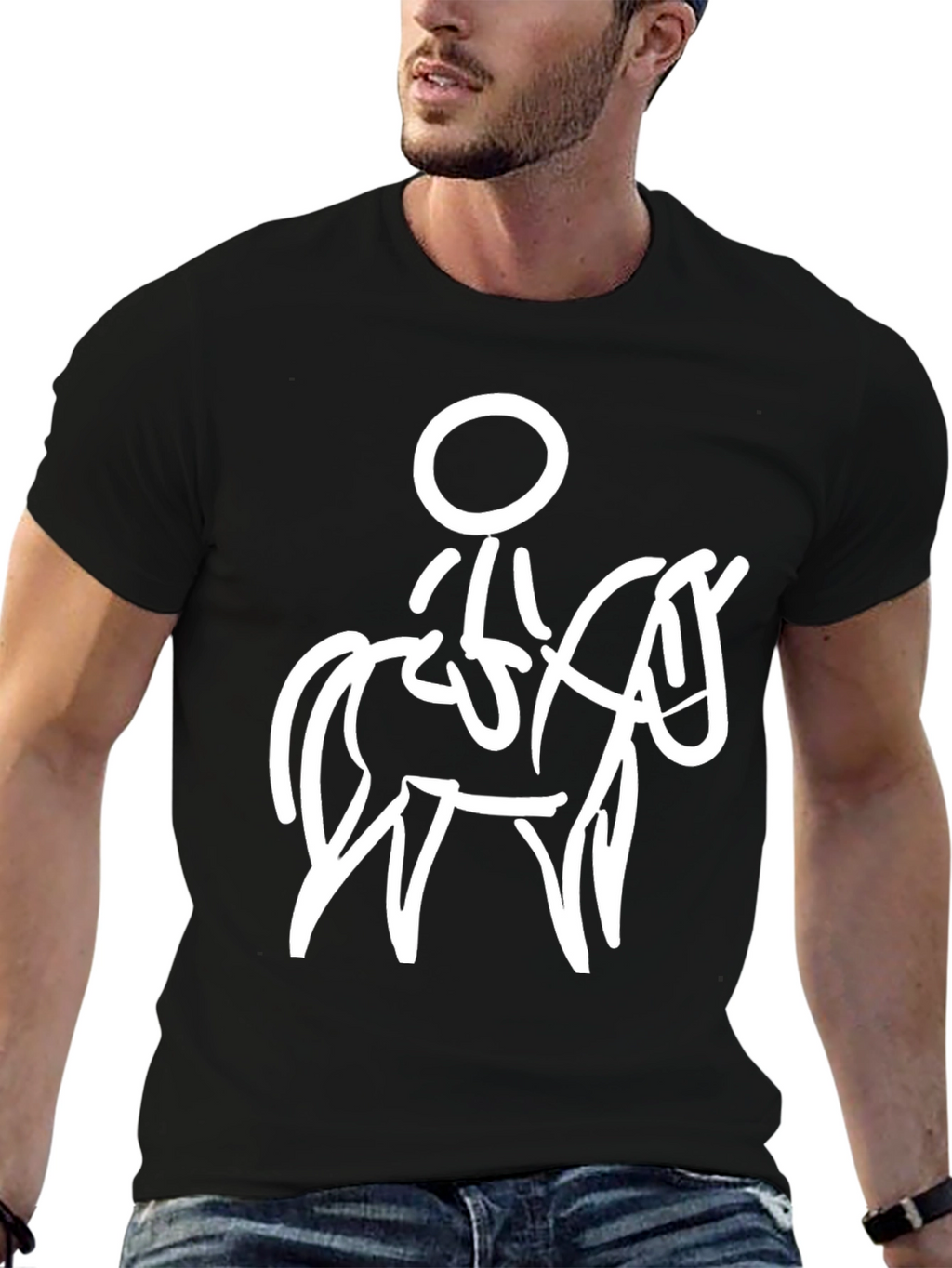 Horse Rider Graphic Tee - Black Cotton T-Shirt