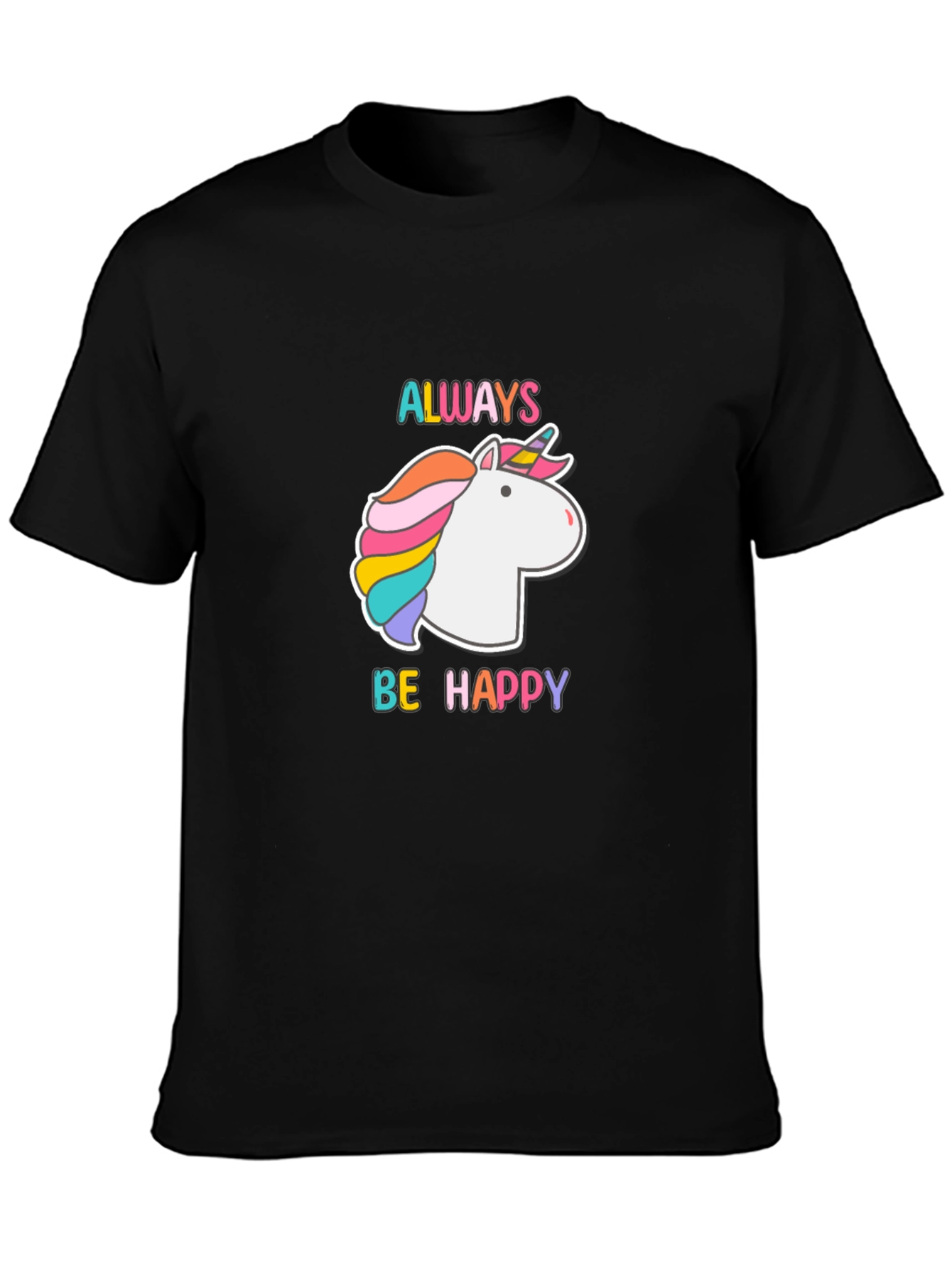 Always Be Happy Unicorn Graphic Tee - Black Cotton Blend