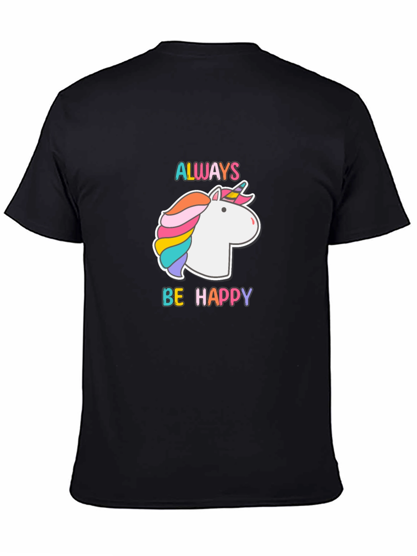 Always Be Happy Unicorn Graphic Tee - Black Cotton Blend
