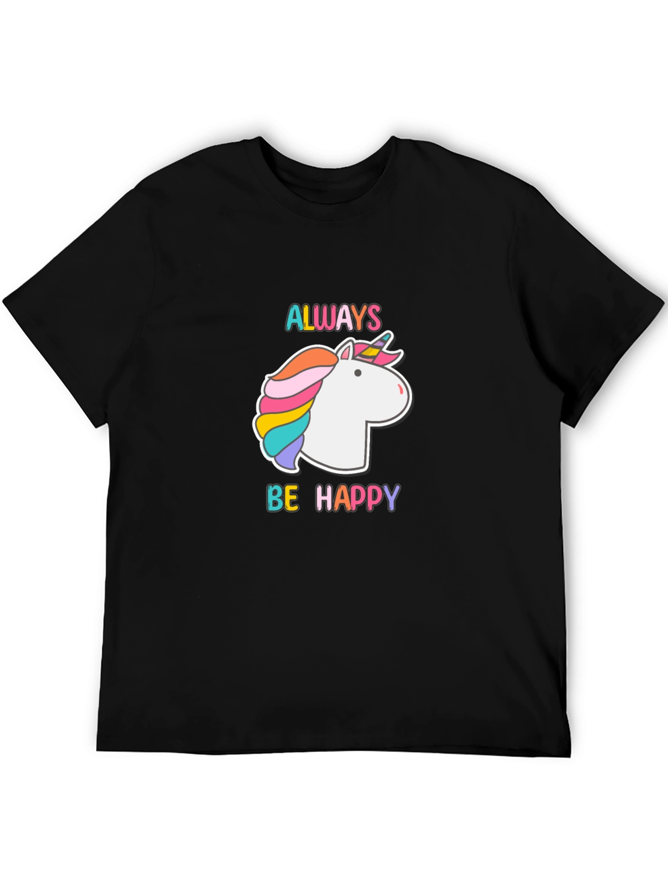 Always Be Happy Unicorn Graphic Tee - Black Cotton Blend