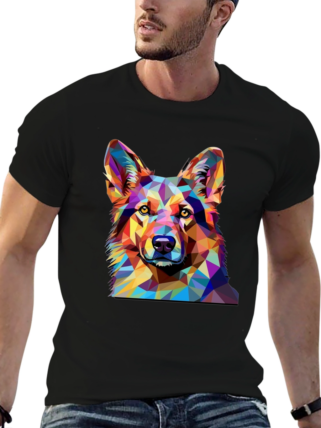 Geometric Dog Print Black T-Shirt