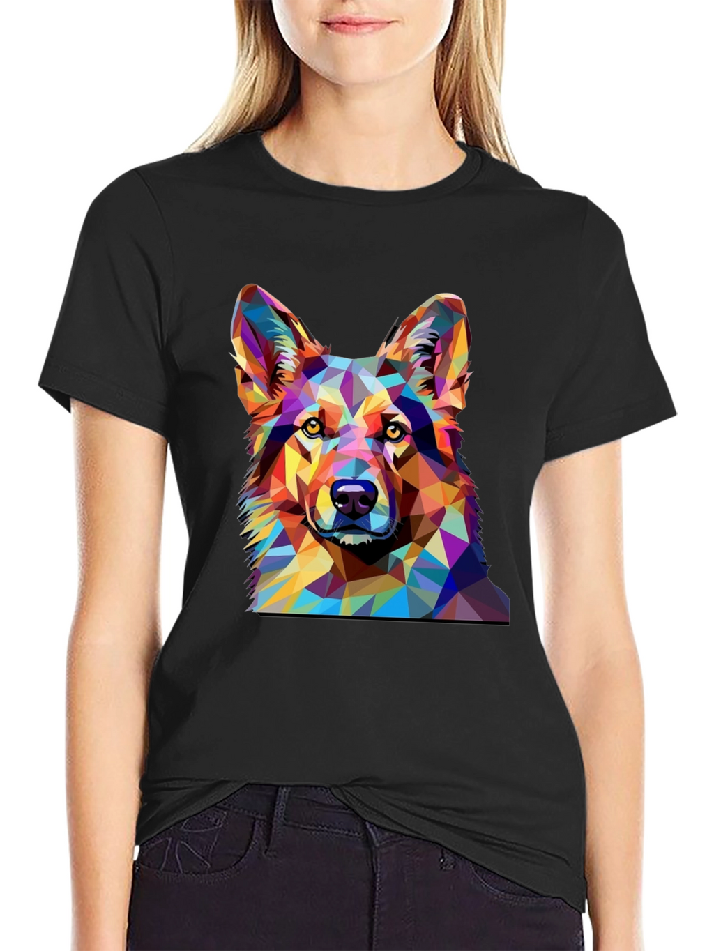 Geometric Dog Print Black T-Shirt