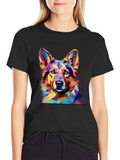 Geometric Dog Print Black T-Shirt
