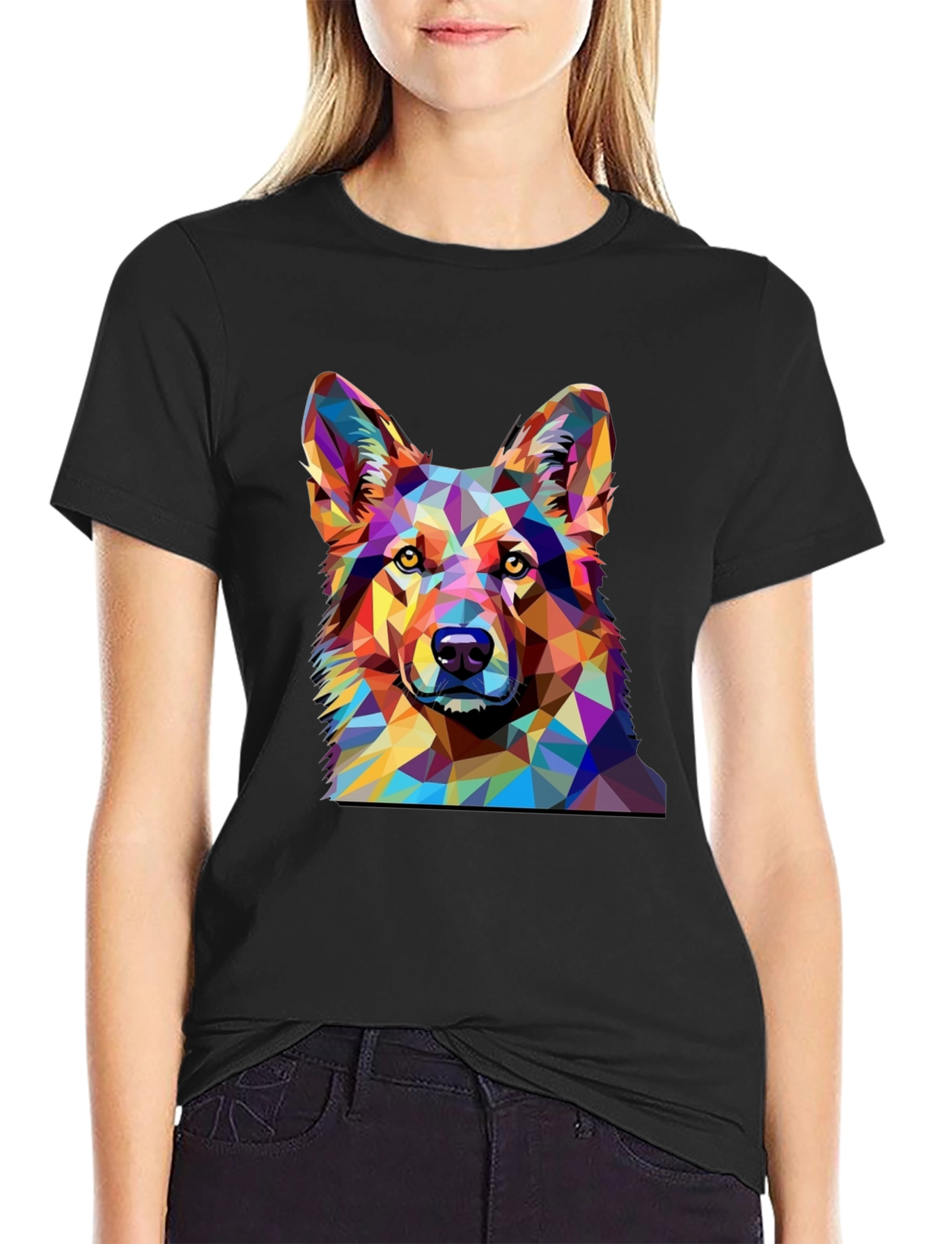 Geometric Dog Print Black T-Shirt