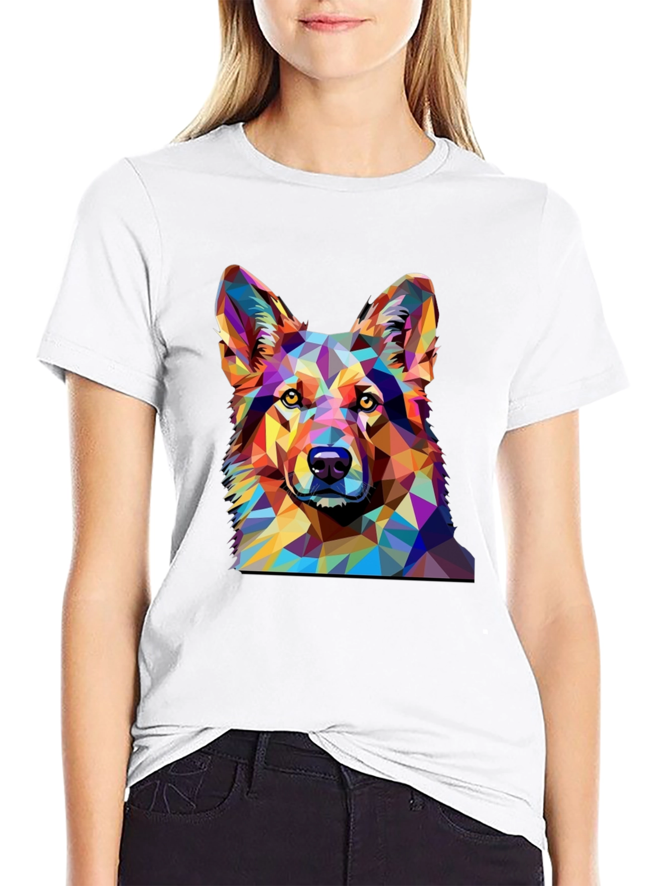Geometric Dog Print Black T-Shirt