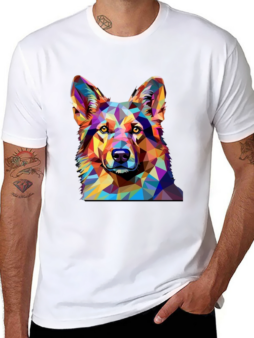 Geometric Dog Print Black T-Shirt