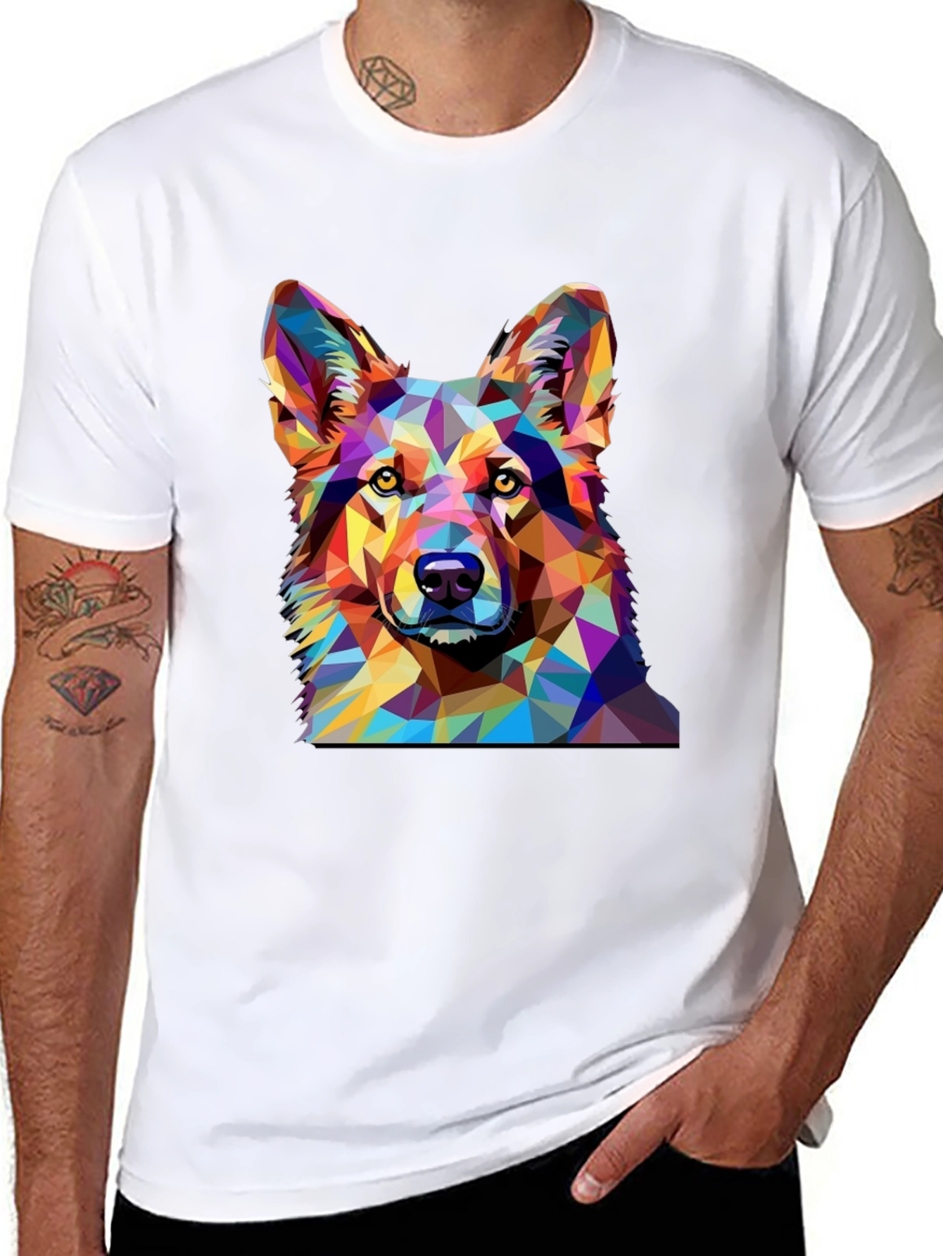 Geometric Dog Print Black T-Shirt