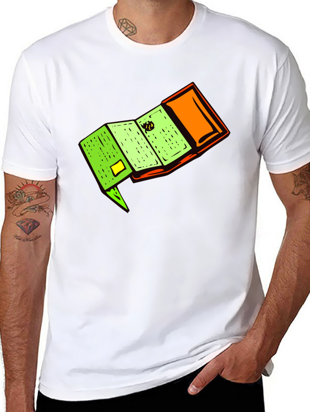 Novelty Cartoon Wallet Graphic Black T-Shirt
