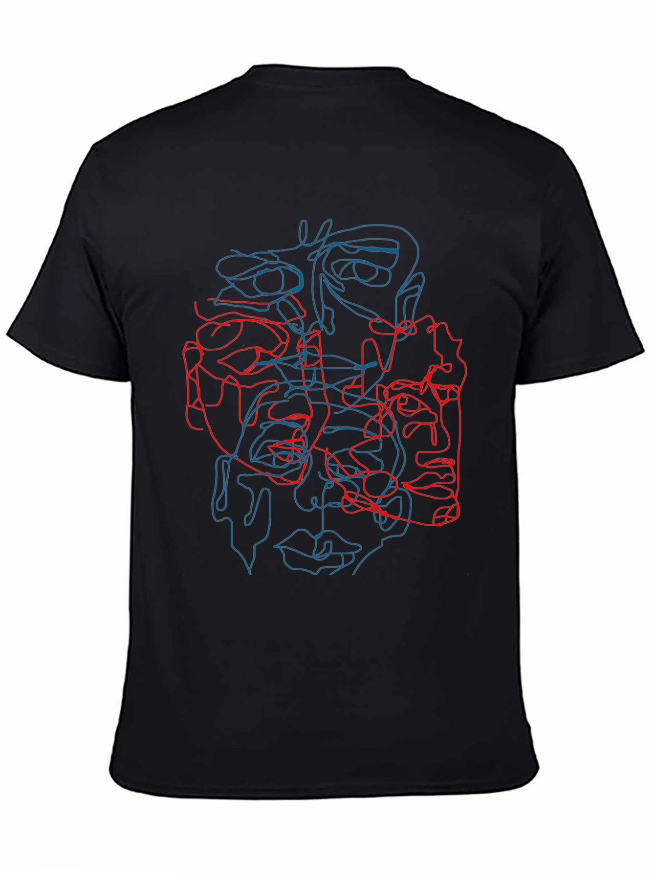 Abstract Face Line Art Graphic Tee - Black Cotton Shirt