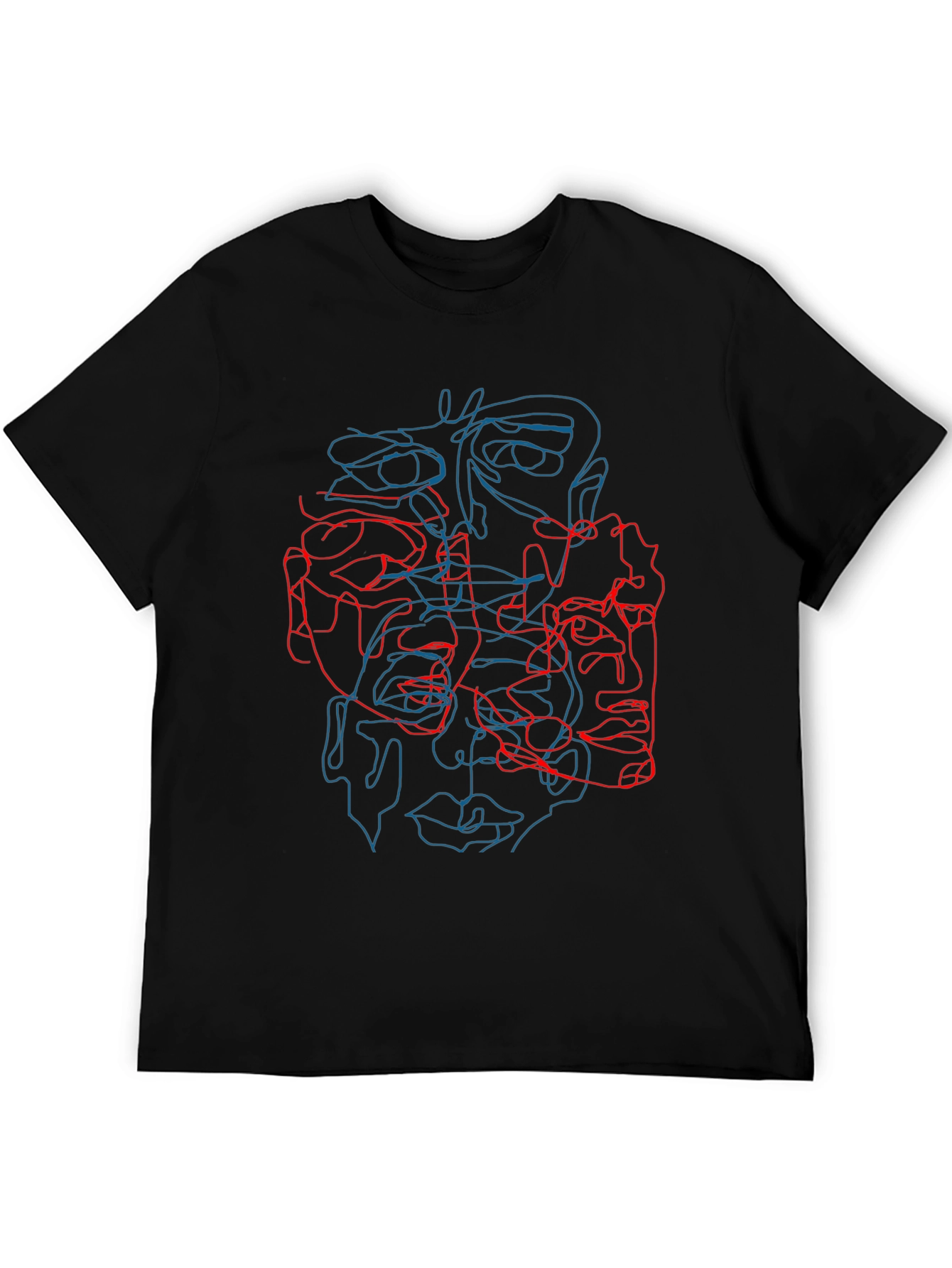 Abstract Face Line Art Graphic Tee - Black Cotton Shirt