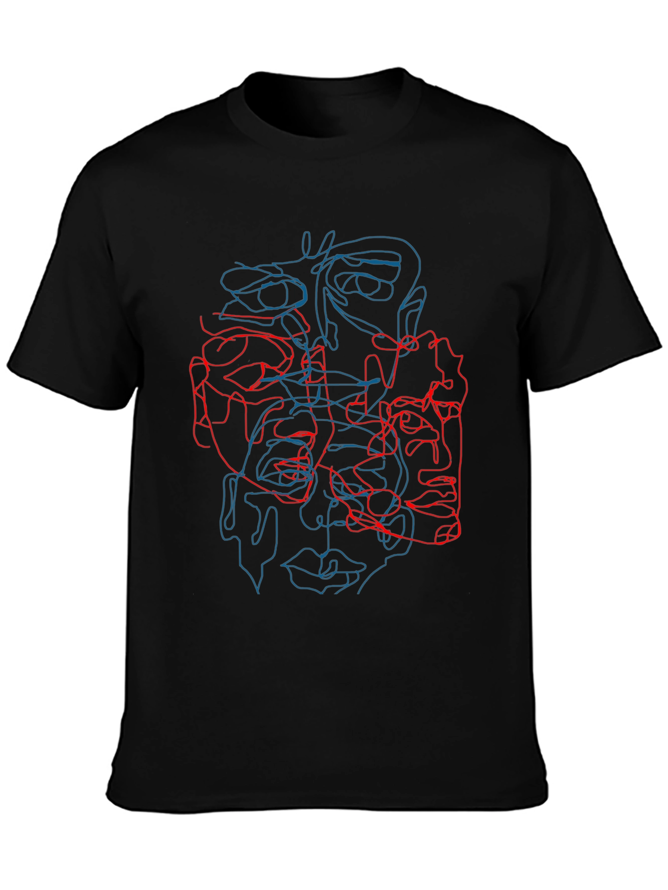 Abstract Face Line Art Graphic Tee - Black Cotton Shirt
