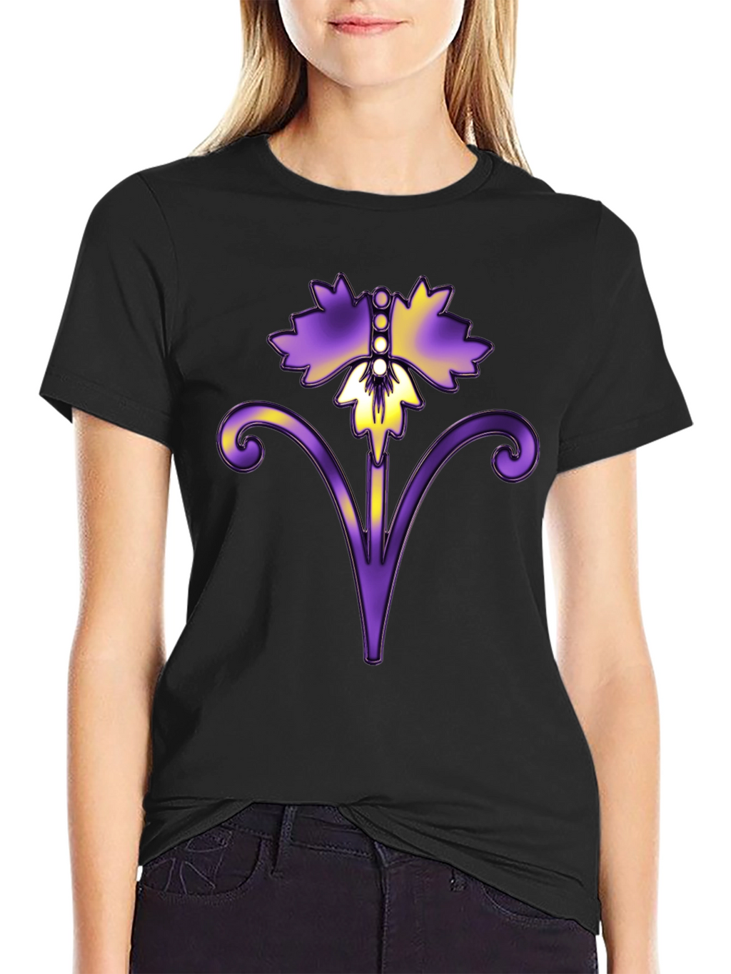 Floral Art Black T-Shirt
