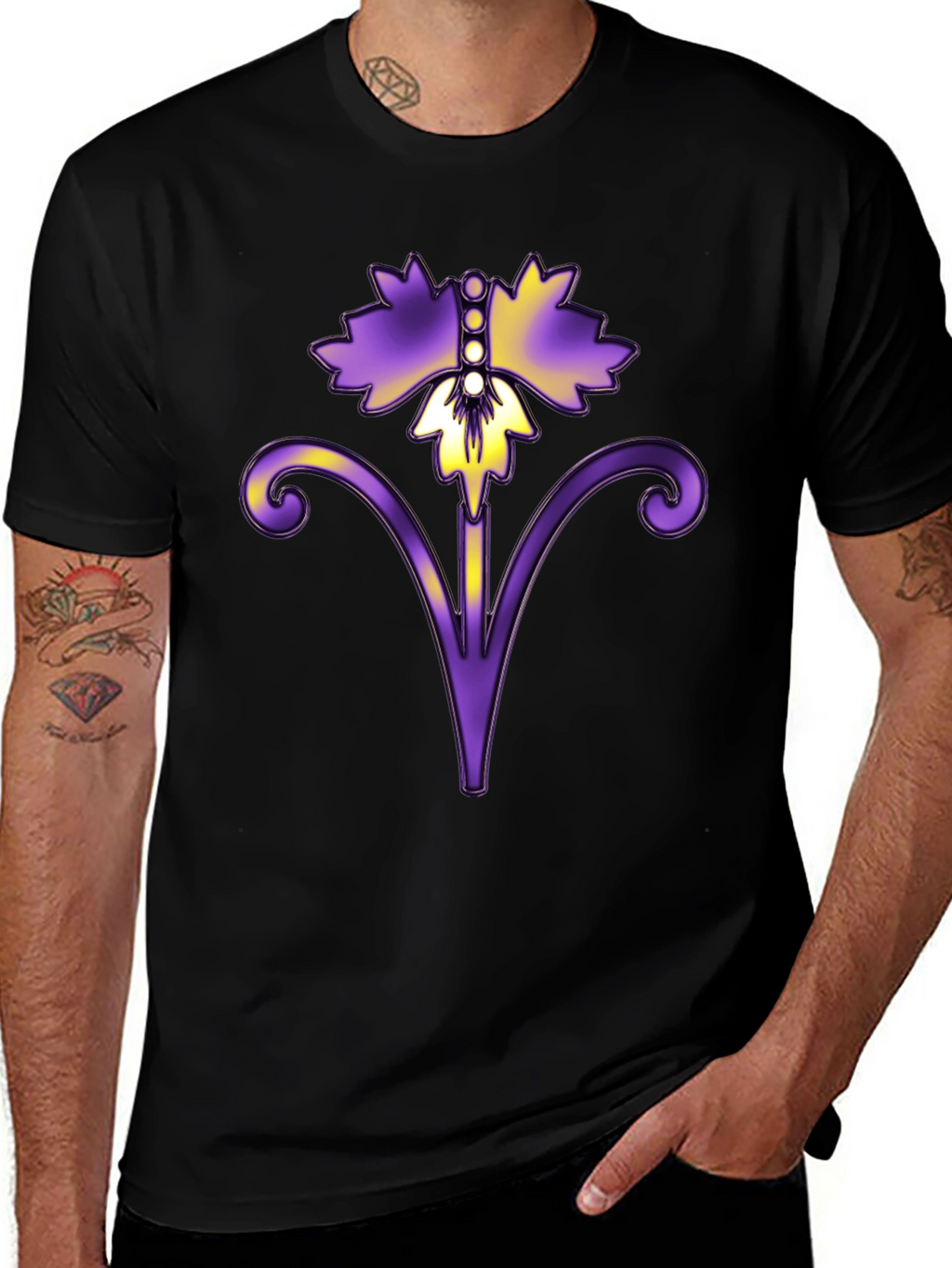 Floral Art Black T-Shirt
