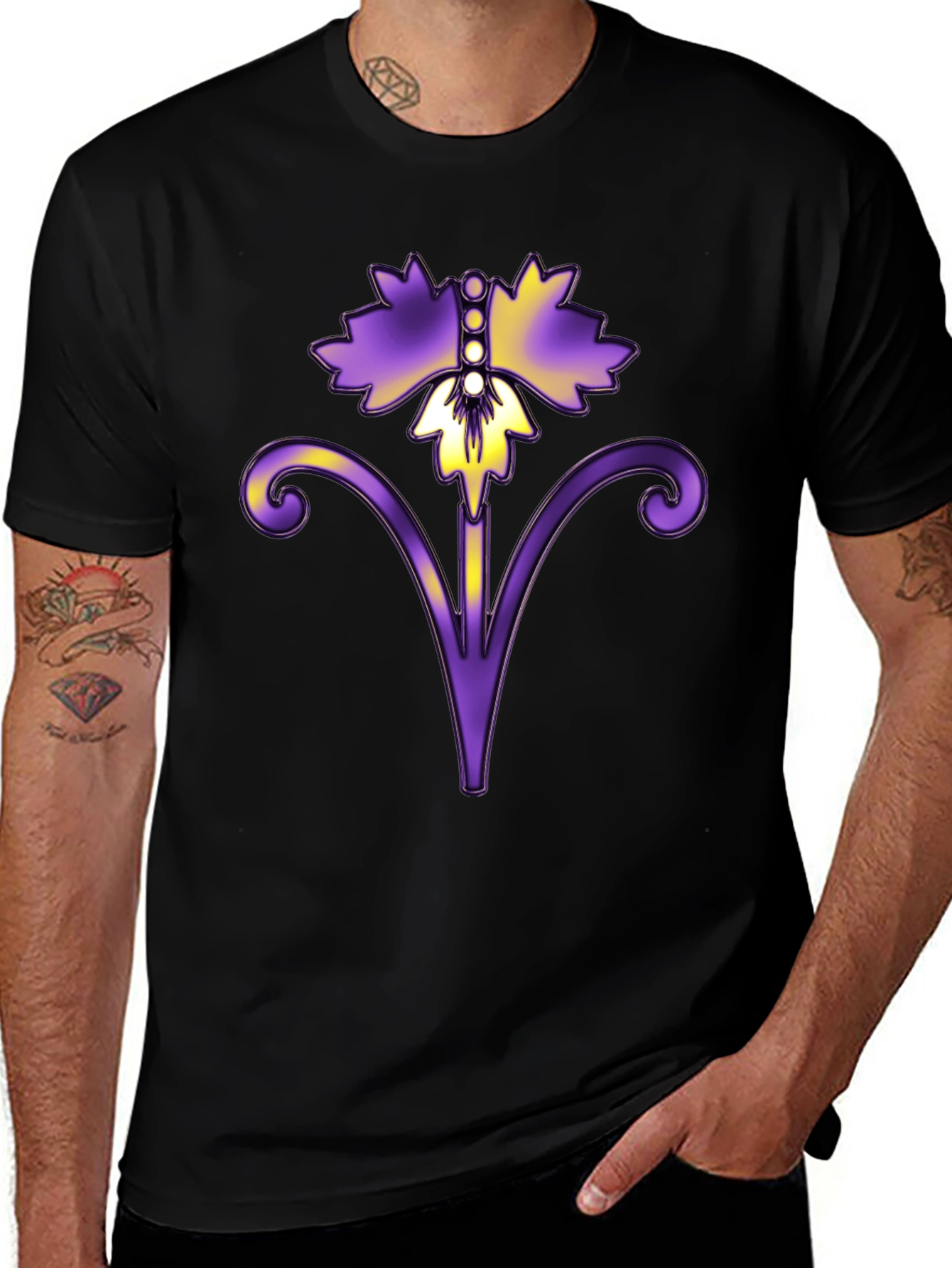 Floral Art Black T-Shirt