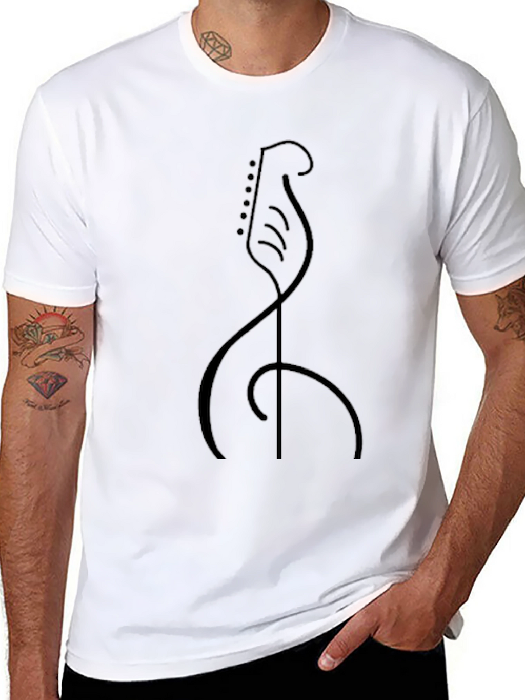 Minimalist Guitar Graphic Black T-Shirt