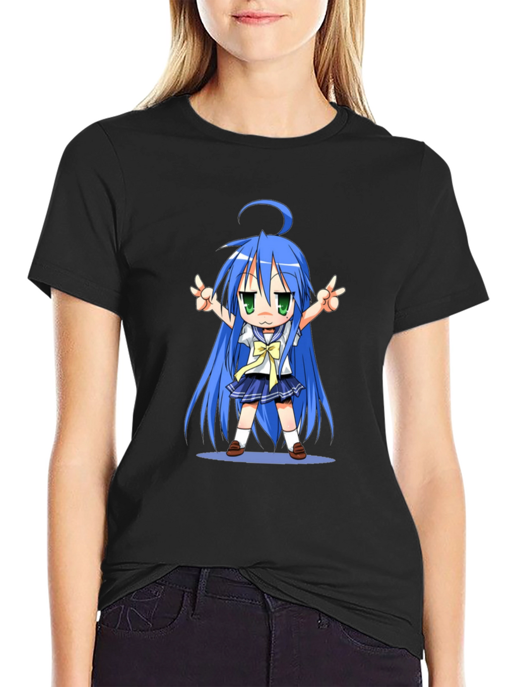 Anime Girl Graphic T-Shirt - Black Cotton Tee