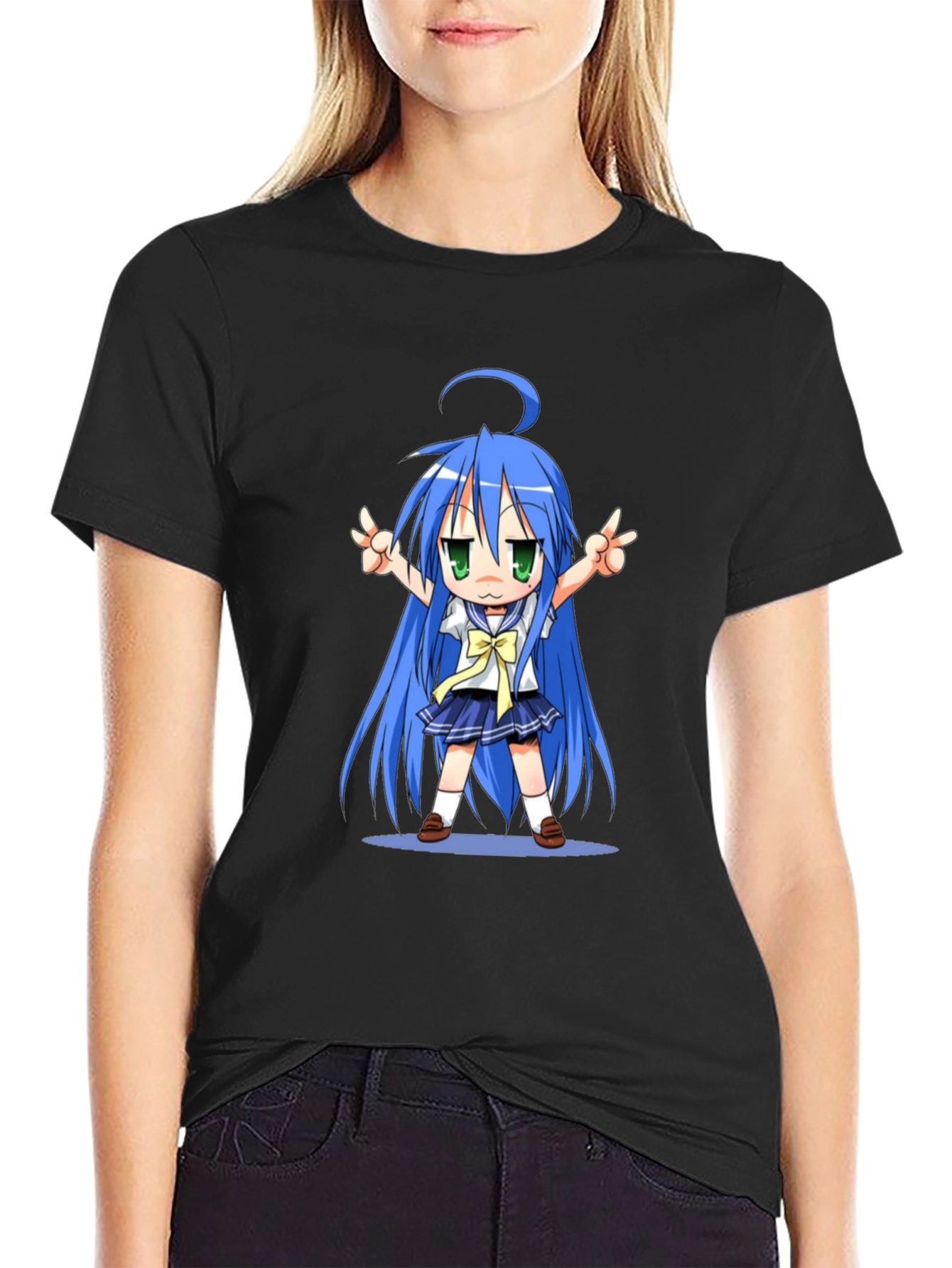 Anime Girl Graphic T-Shirt - Black Cotton Tee