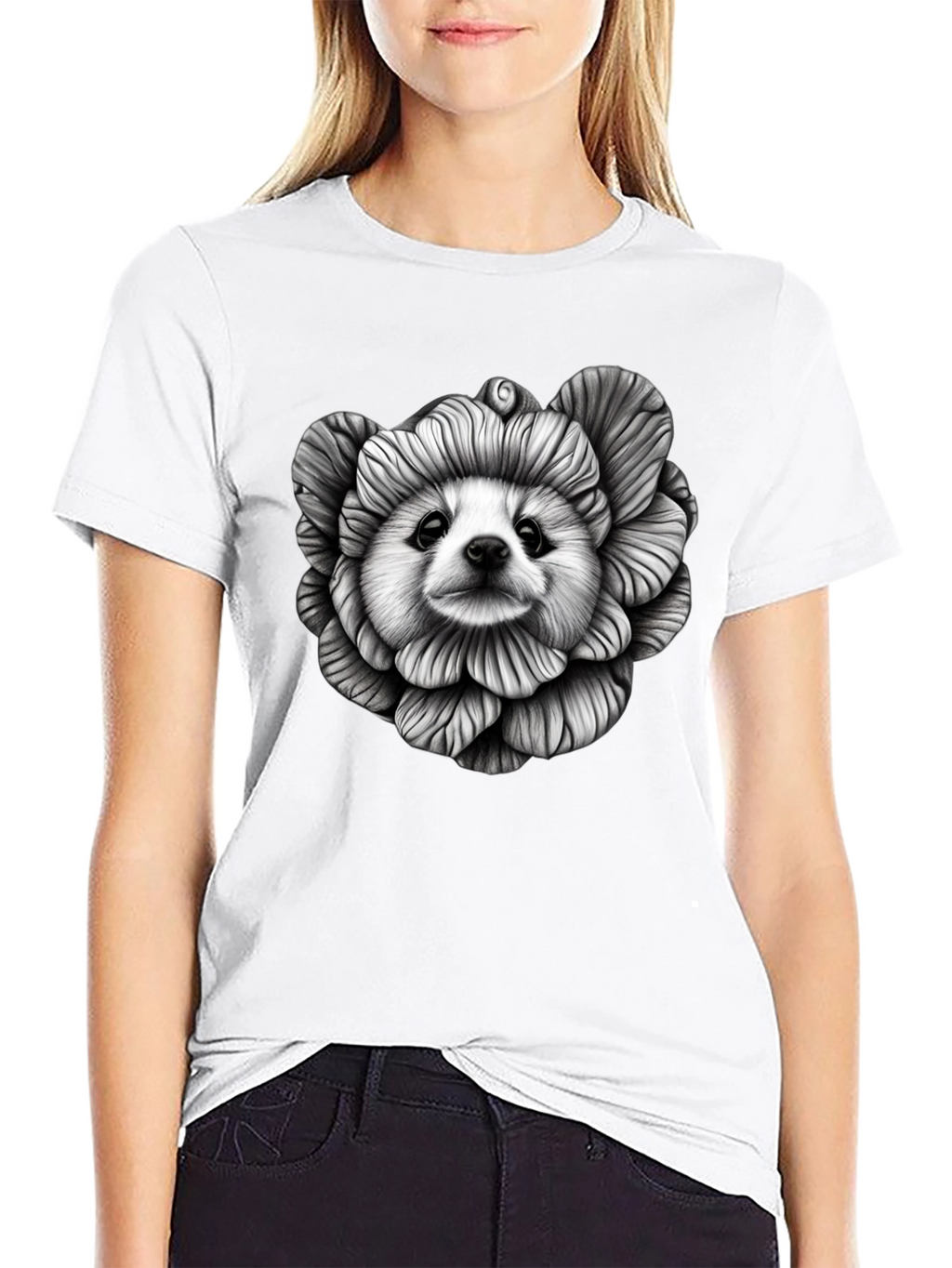 Dog Flower Graphic Tee - Unique Art T-Shirt