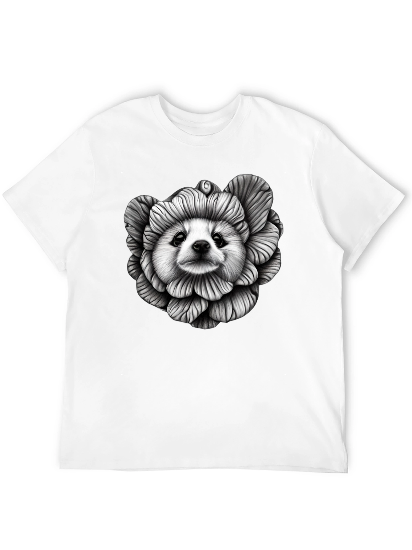 Dog Flower Graphic Tee - Unique Art T-Shirt