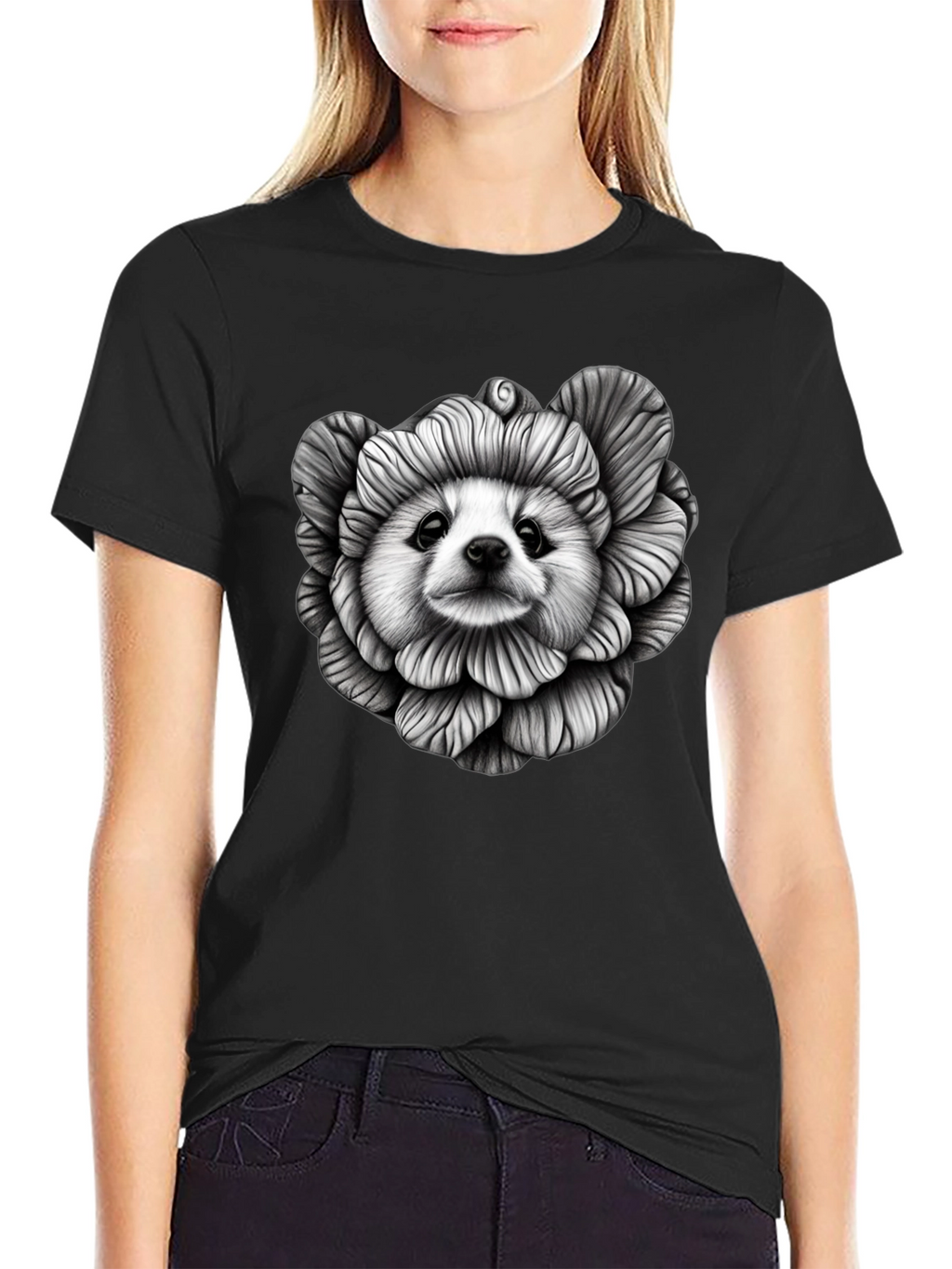 Dog Flower Graphic Tee - Unique Art T-Shirt