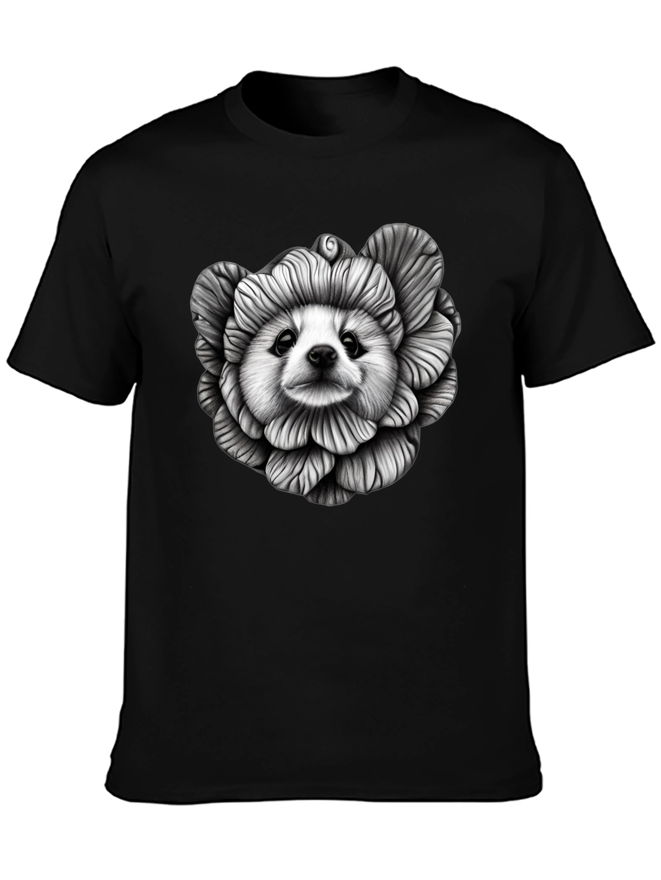 Dog Flower Graphic Tee - Unique Art T-Shirt