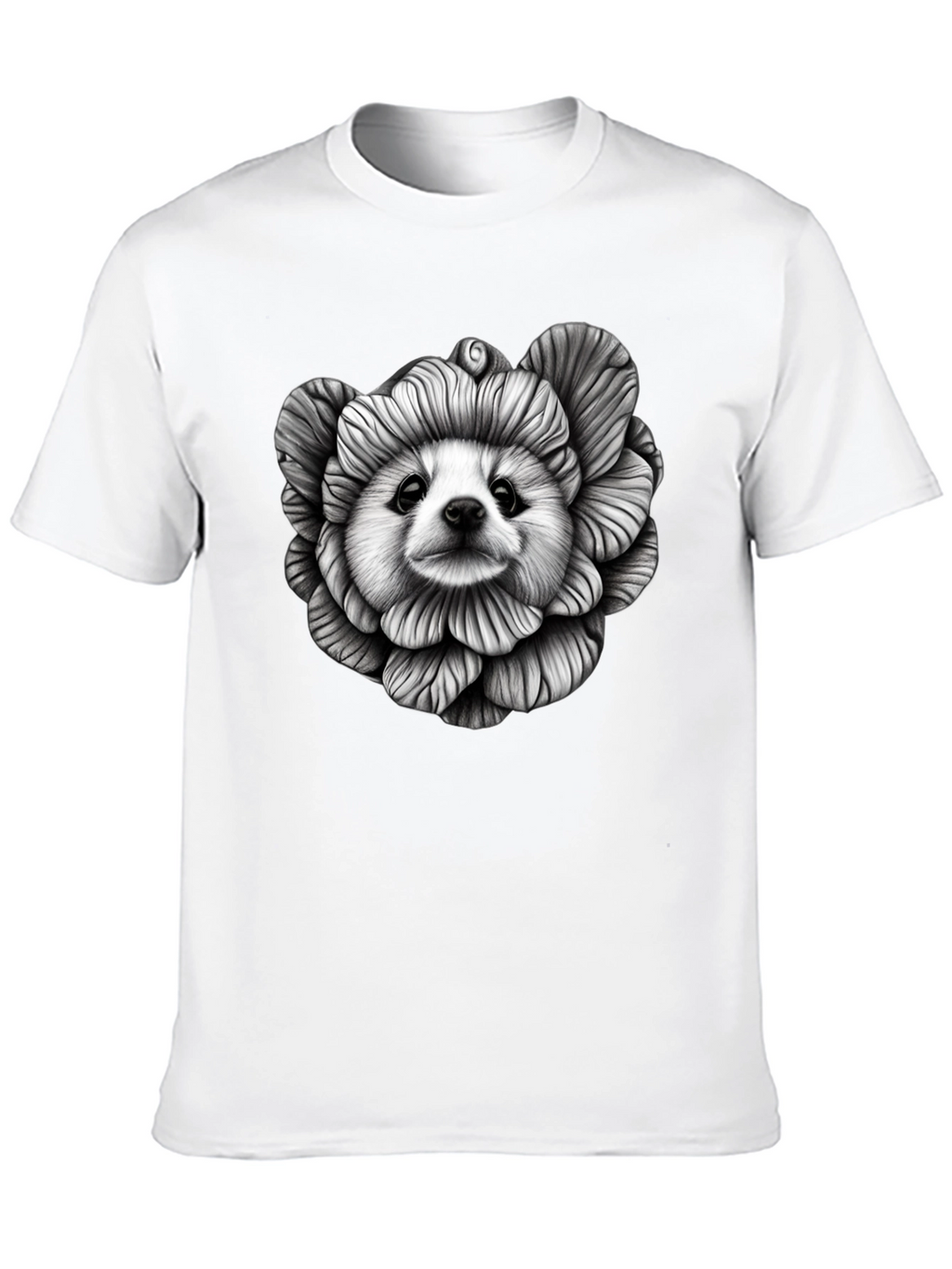 Dog Flower Graphic Tee - Unique Art T-Shirt