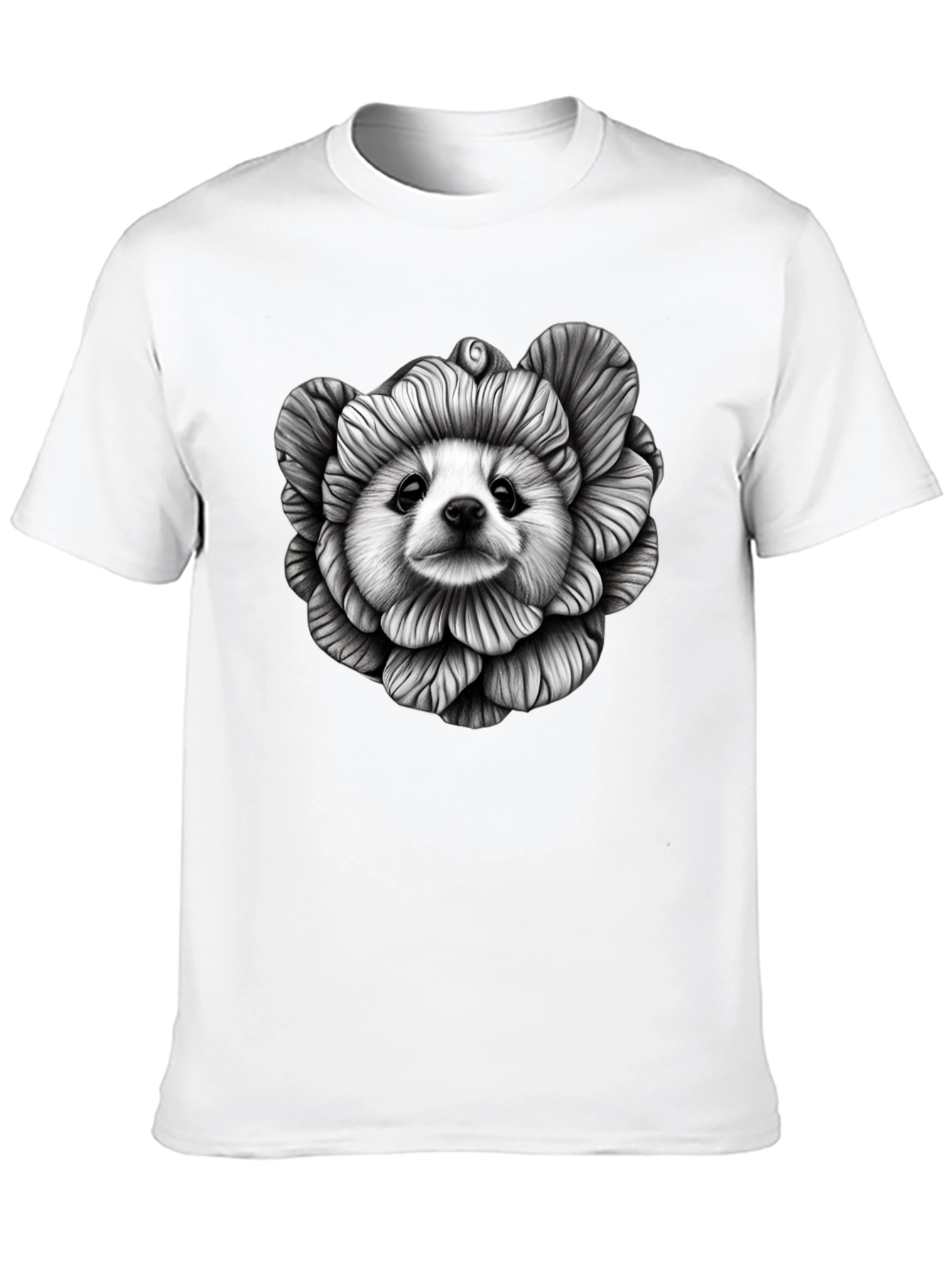 Dog Flower Graphic Tee - Unique Art T-Shirt