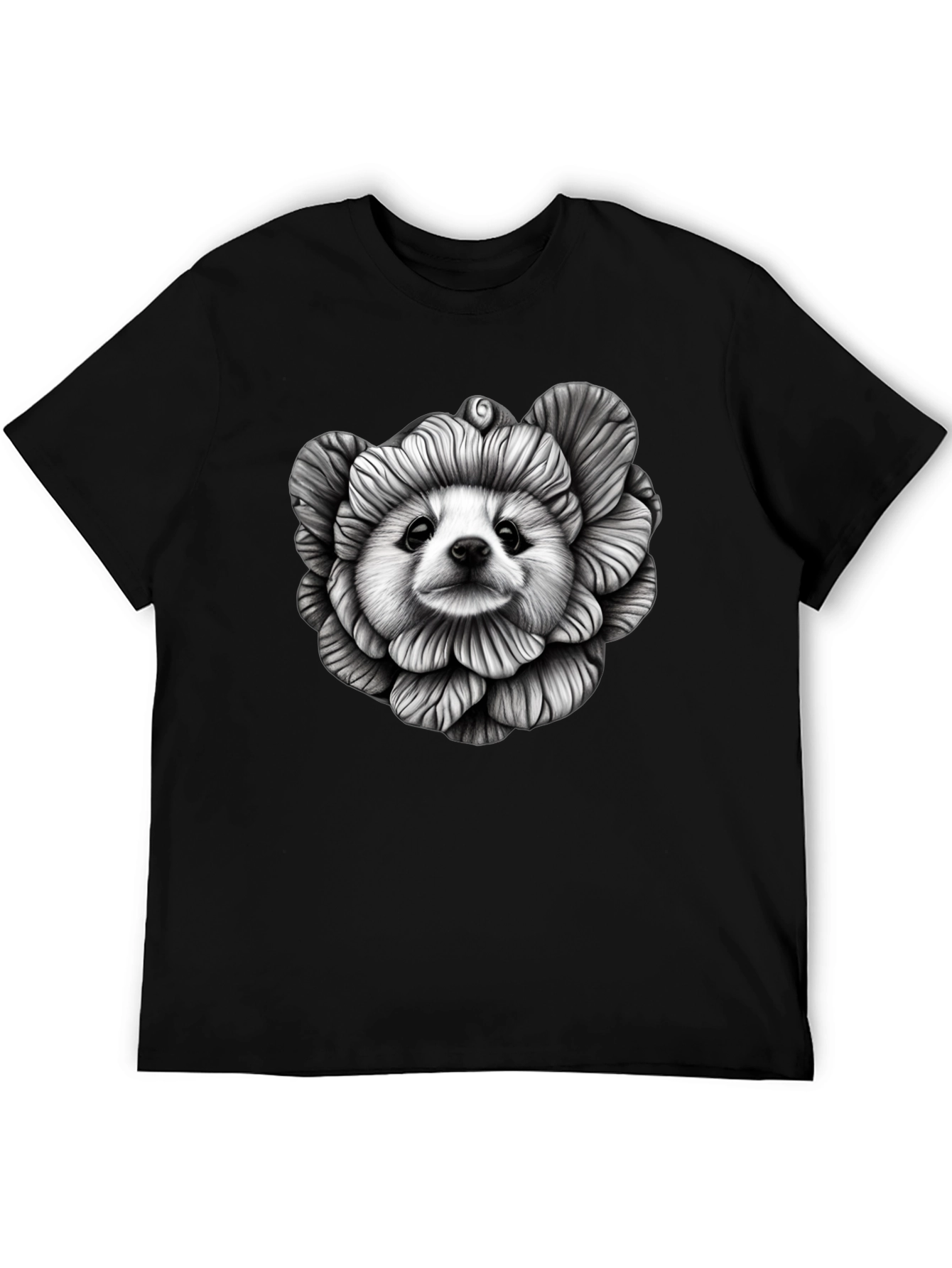 Dog Flower Graphic Tee - Unique Art T-Shirt