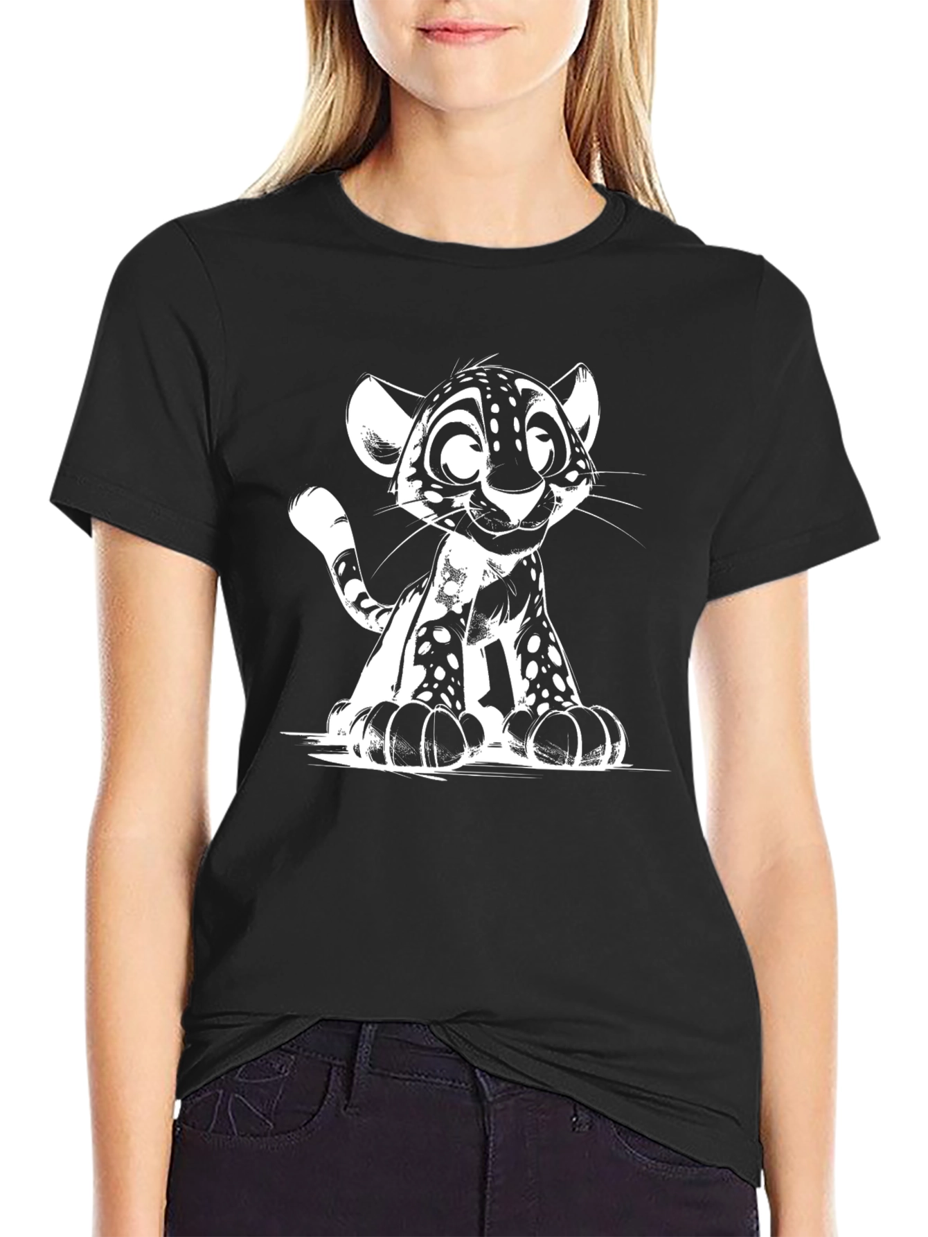Cute Cartoon Cub T-Shirt - Unisex Black Tee