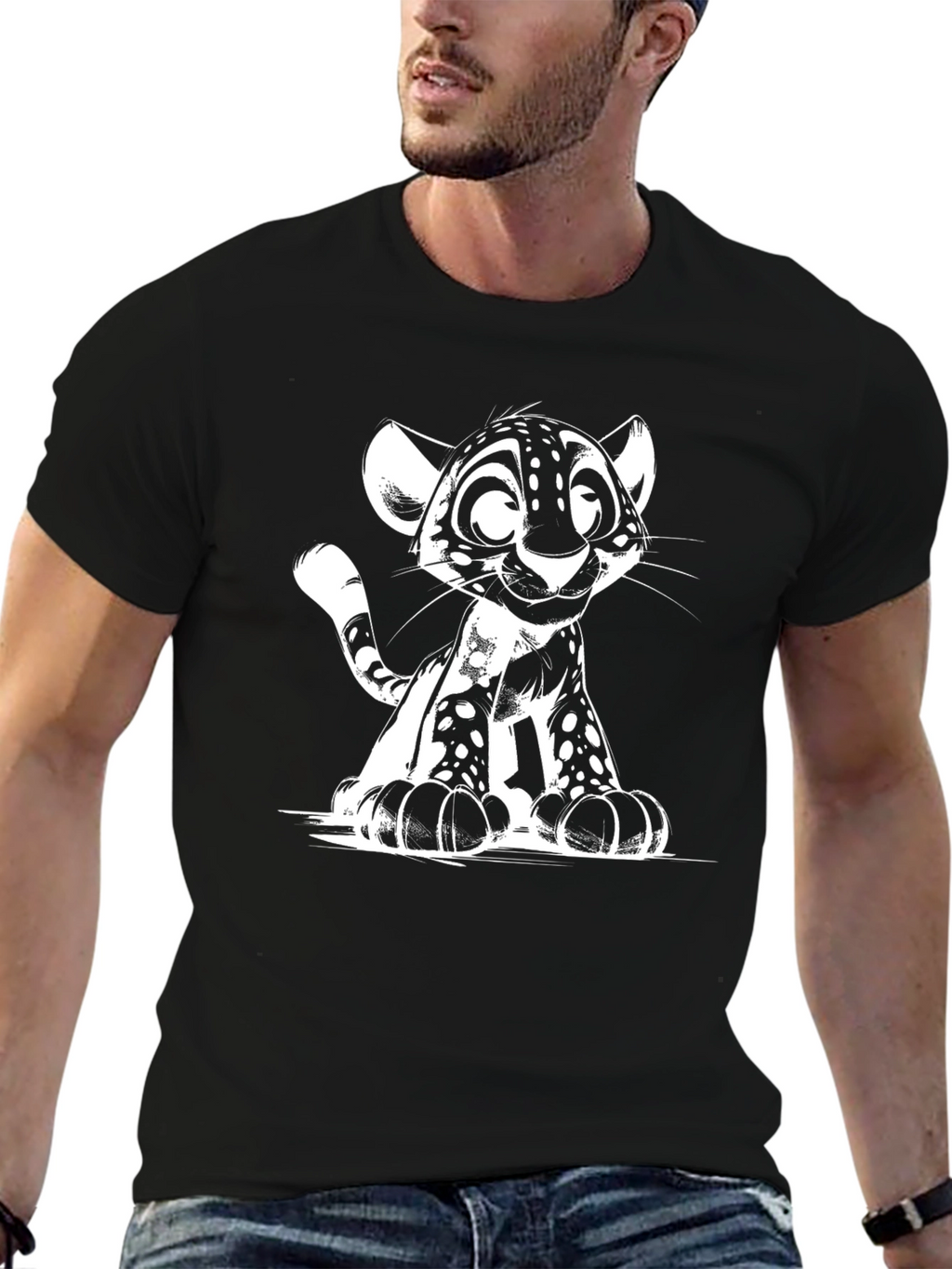 Cute Cartoon Cub T-Shirt - Unisex Black Tee