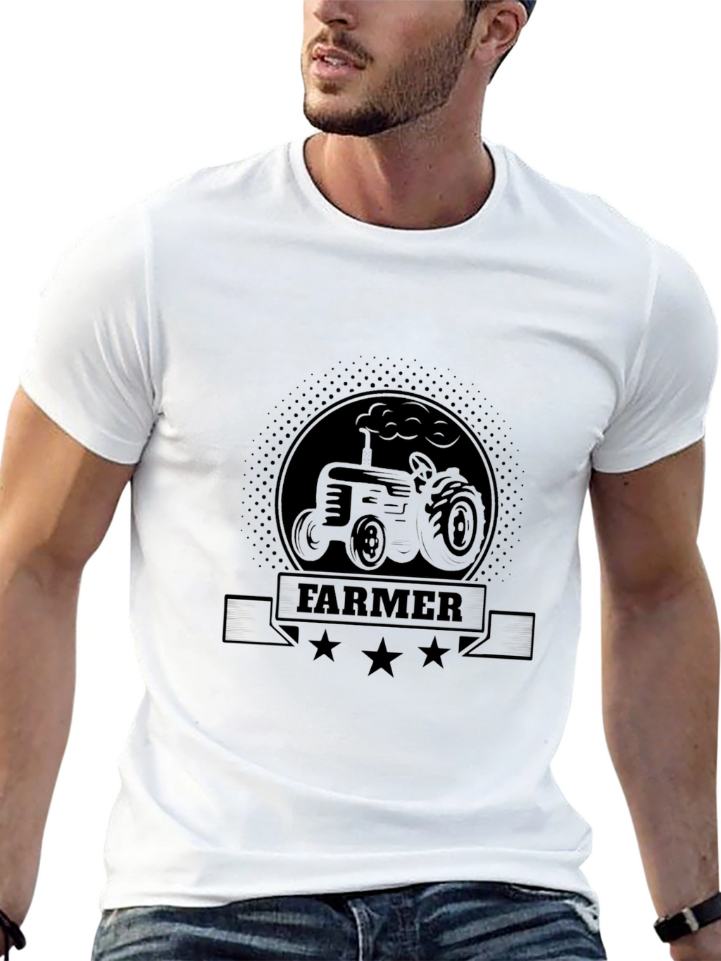 Farmer Tractor Graphic Tee - Black Cotton T-Shirt