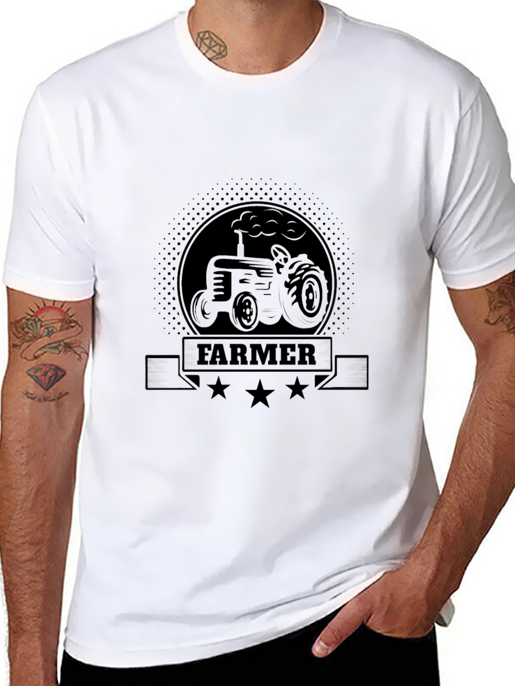 Farmer Tractor Graphic Tee - Black Cotton T-Shirt