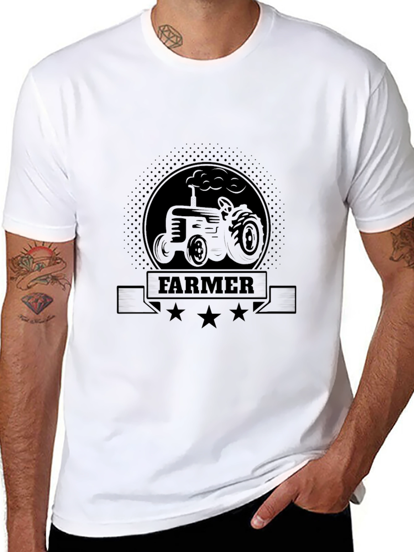 Farmer Tractor Graphic Tee - Black Cotton T-Shirt