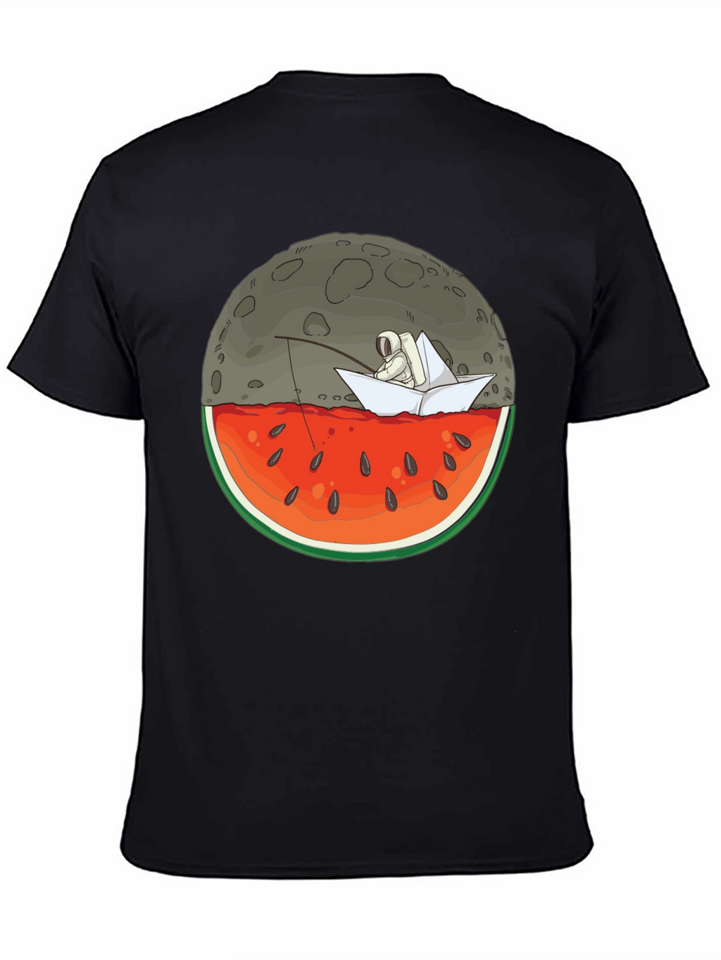 Astronaut Moon Watermelon Black T-Shirt