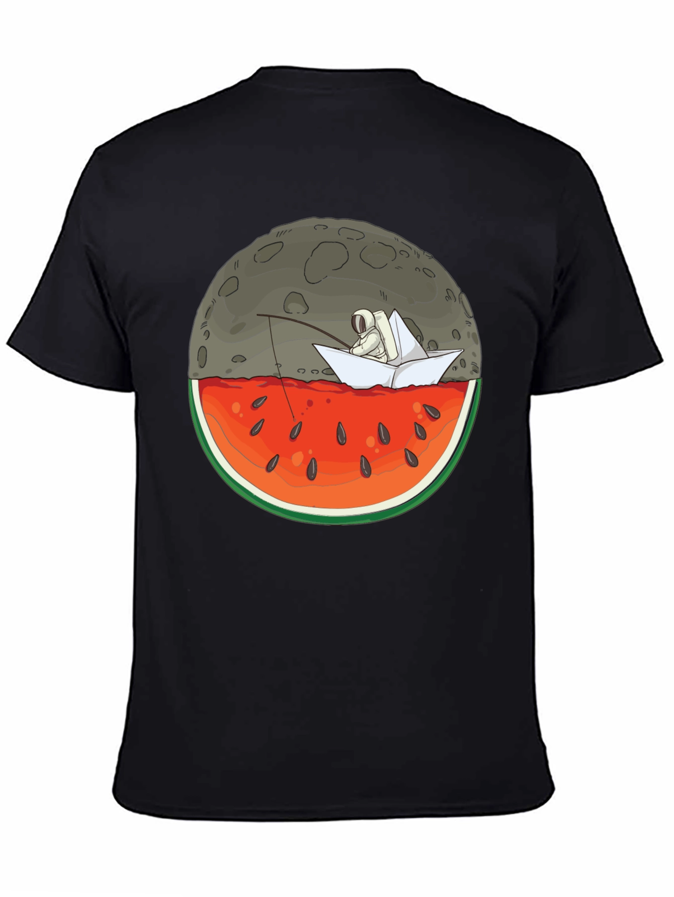 Astronaut Moon Watermelon Black T-Shirt