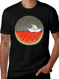 Astronaut Moon Watermelon Black T-Shirt