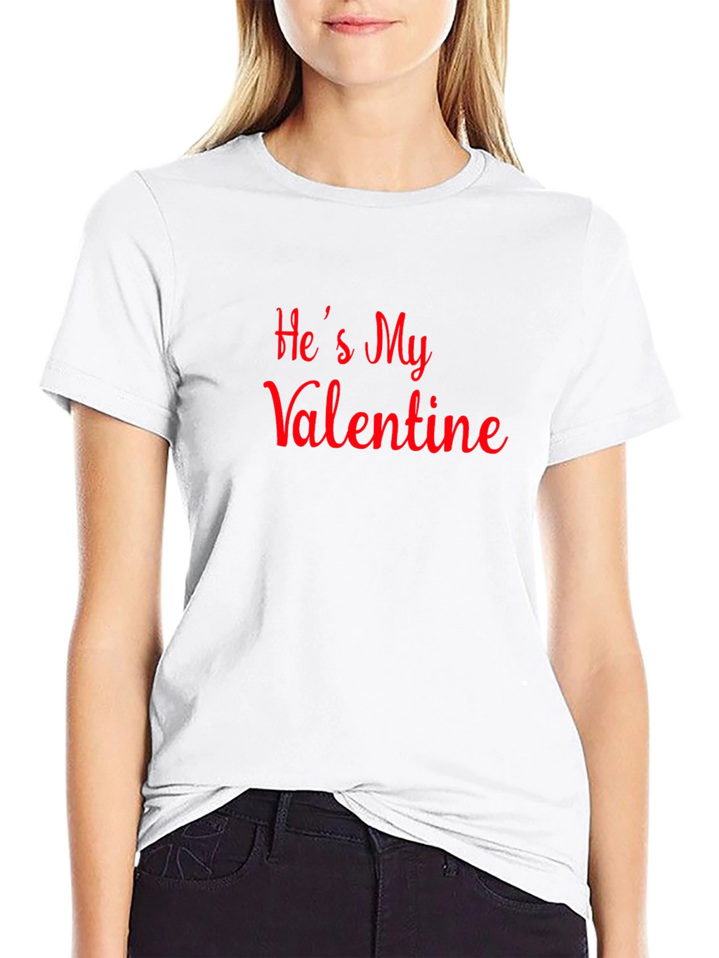 Hes My Valentine T-Shirt - Black - Red Text