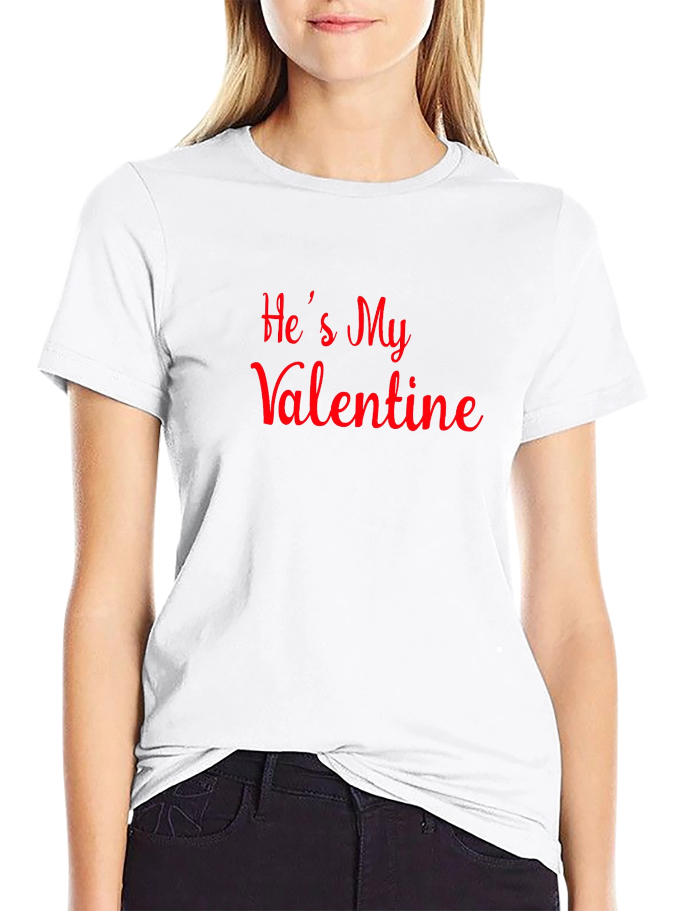 Hes My Valentine T-Shirt - Black - Red Text