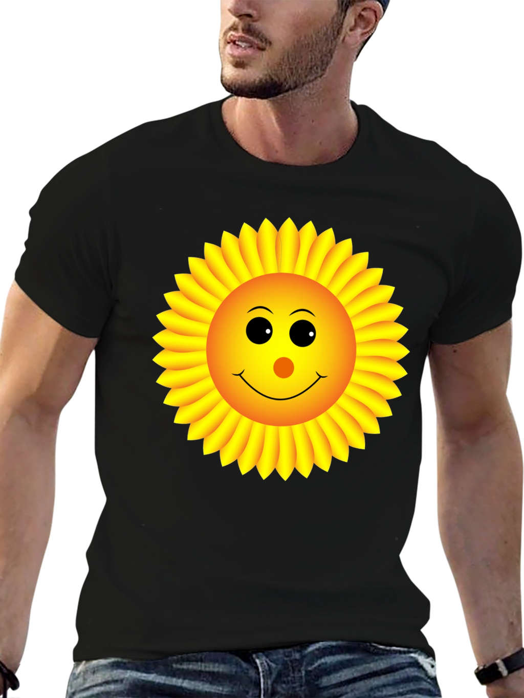 Sunny Sunflower Graphic Tee - Black Cotton T-Shirt