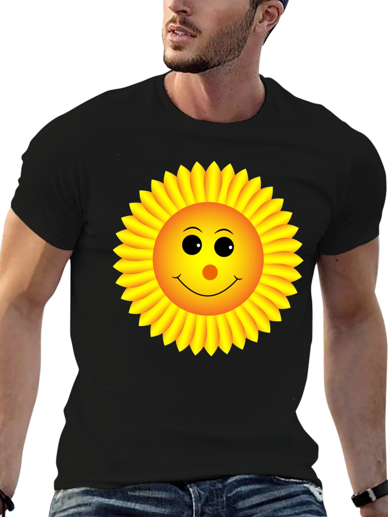 Sunny Sunflower Graphic Tee - Black Cotton T-Shirt