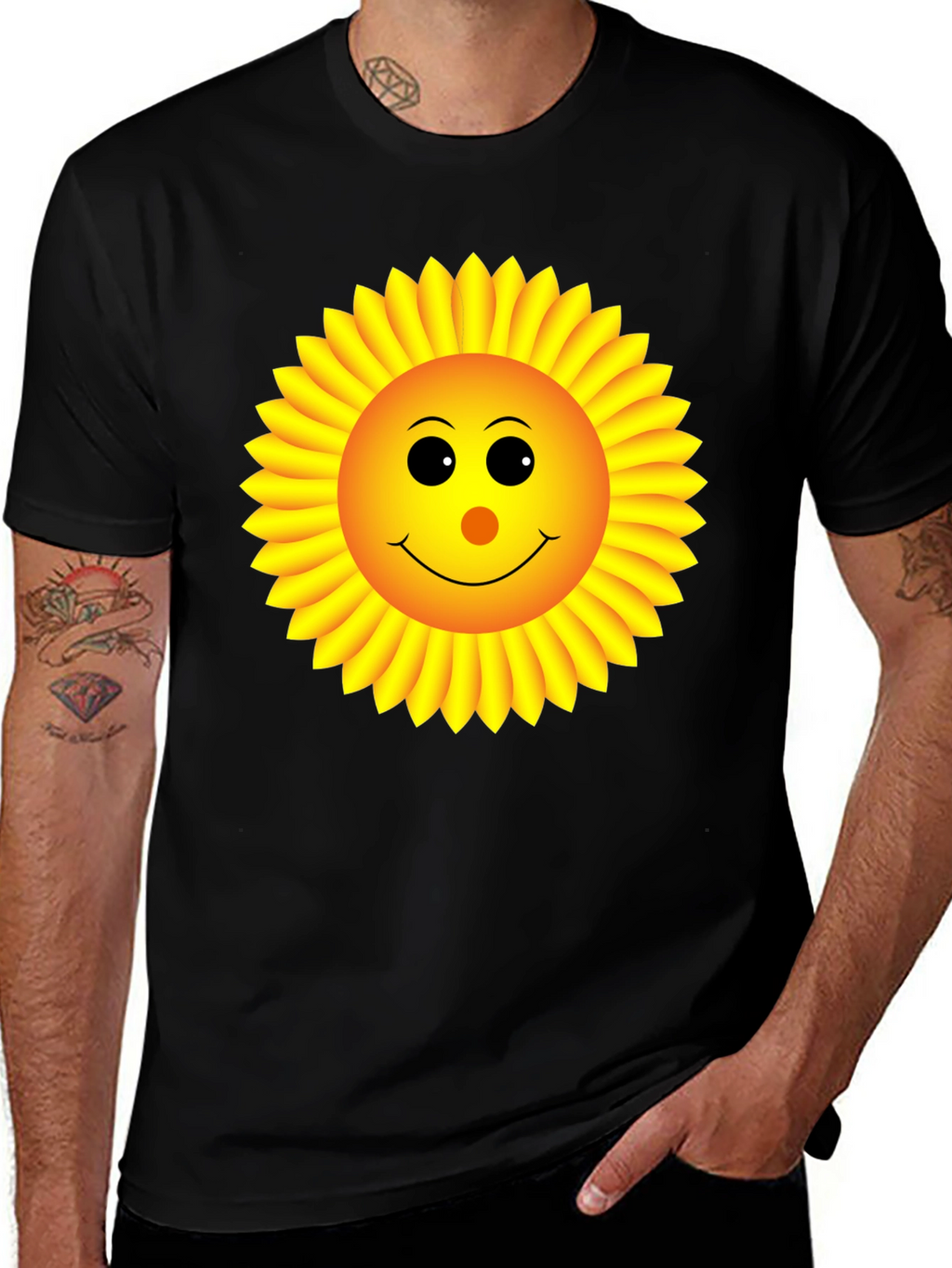 Sunny Sunflower Graphic Tee - Black Cotton T-Shirt