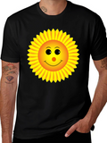 Sunny Sunflower Graphic Tee - Black Cotton T-Shirt
