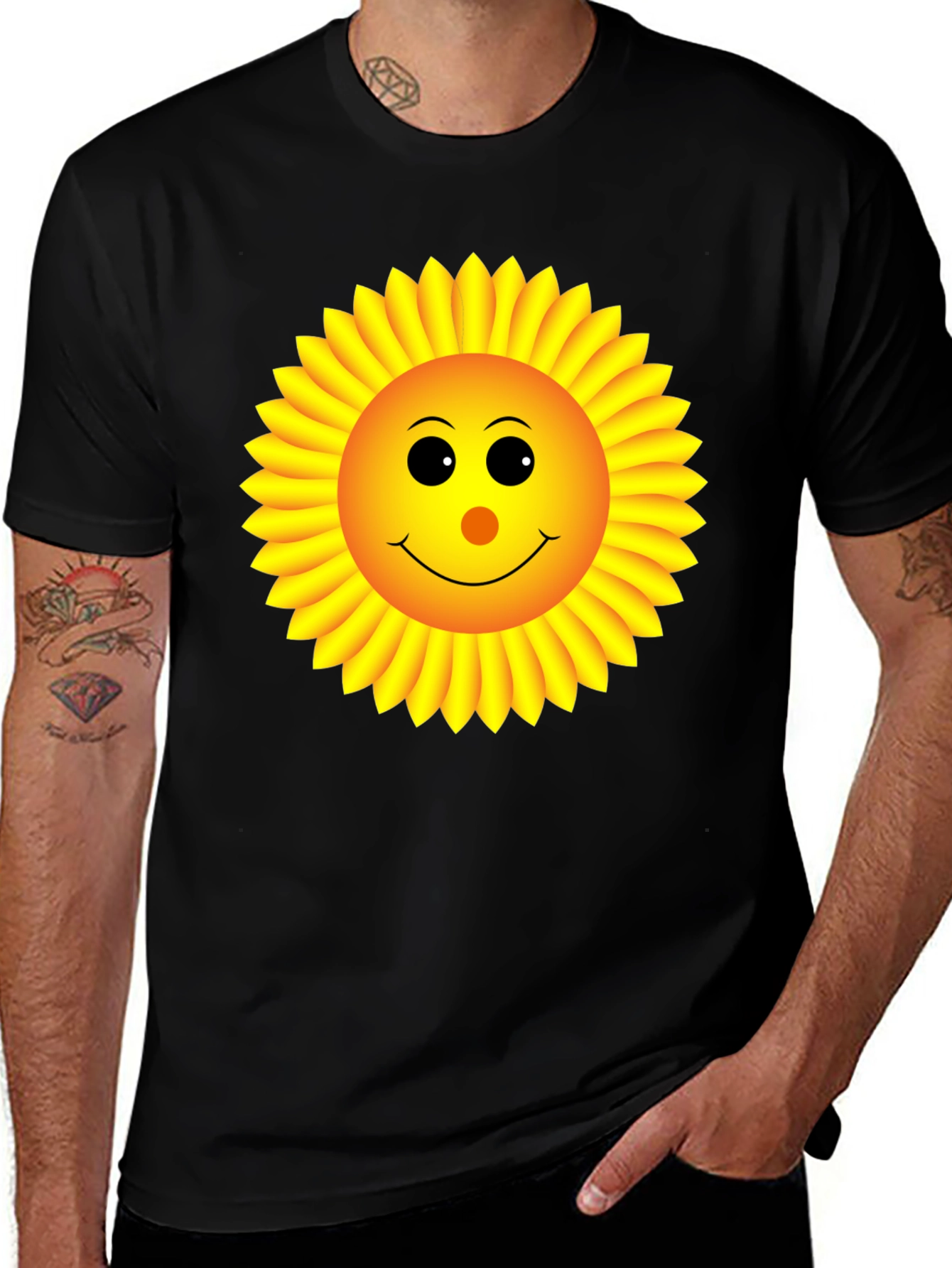 Sunny Sunflower Graphic Tee - Black Cotton T-Shirt