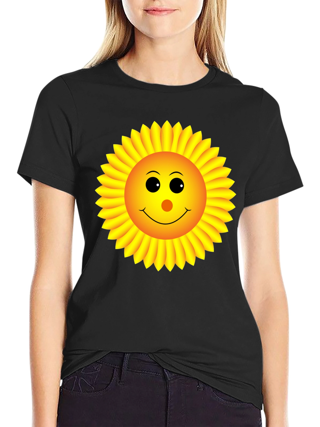 Sunny Sunflower Graphic Tee - Black Cotton T-Shirt