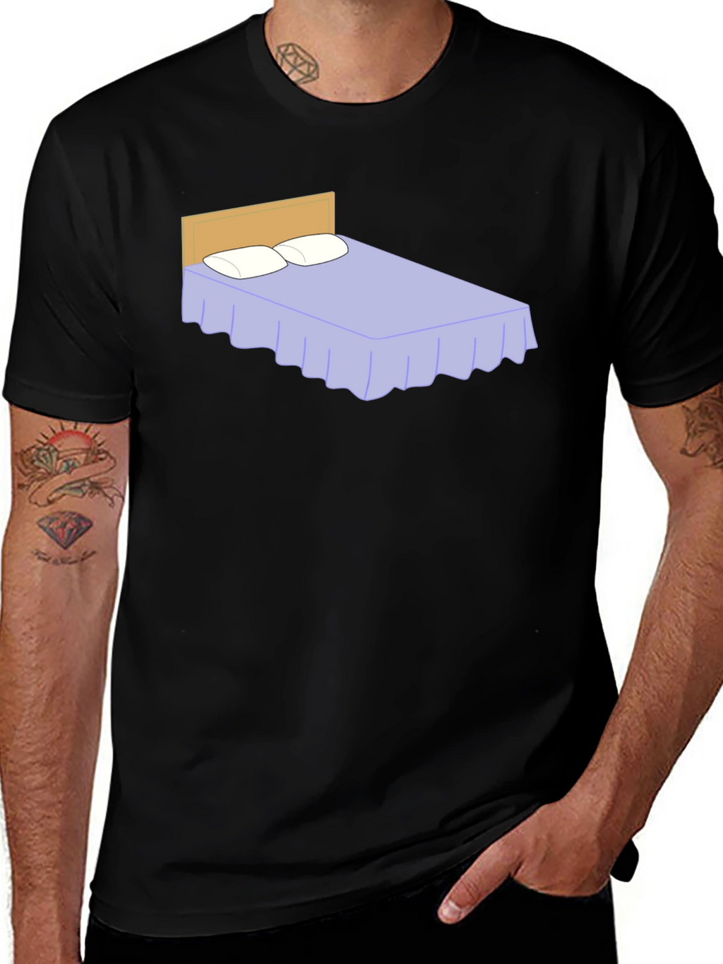 Funny Bed Graphic Black T-Shirt