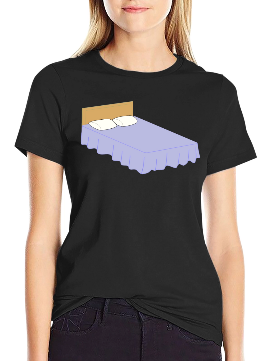 Funny Bed Graphic Black T-Shirt