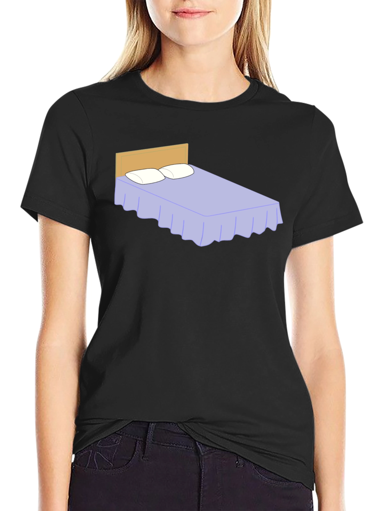Funny Bed Graphic Black T-Shirt
