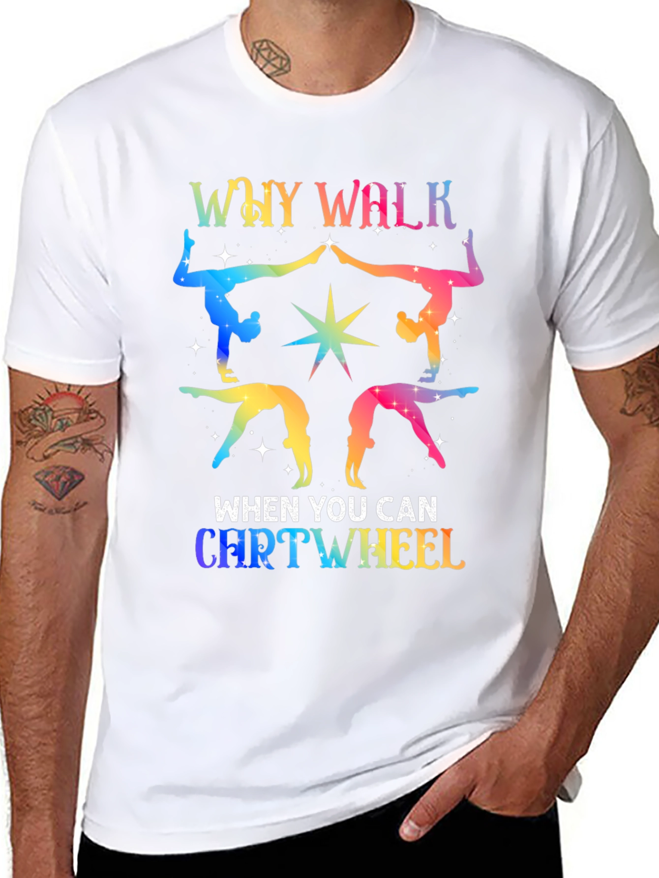 Rainbow Gymnastics Tee - Why Walk Cartwheel?