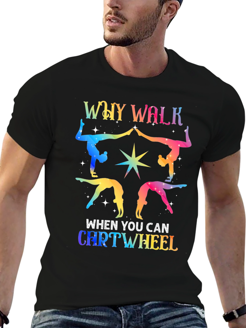 Rainbow Gymnastics Tee - Why Walk Cartwheel?
