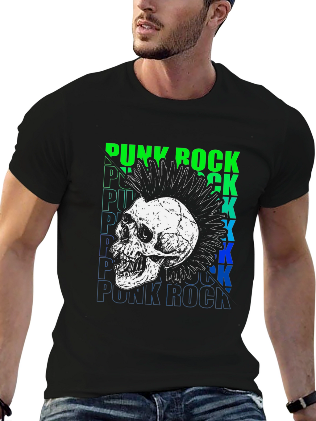 Punk Rock Skull Graphic T-Shirt